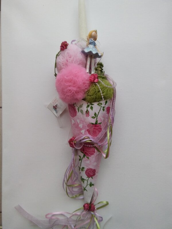 Πασχαλινή Λαμπάδα Πριγκίπισσα - Βατραχάκι σε χωνί με Pom Pom (Ροζ)