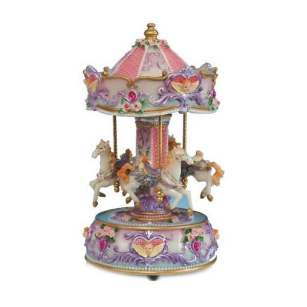 Carousel με άλογα μοβ καρδιά 23cm Spieluhrenwelt 14143