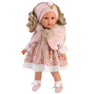 Κούκλα Llorens 40 cm - Lucía με ροζ φλοράλ φόρεμα και γιλέκο